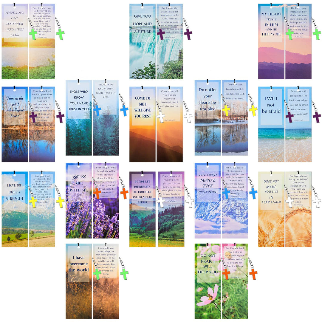 30 Pieces Bookmarks Christian with Cross Pendants Bible Verse Scripture Religious Book Mark with Inspirational Quotes Christmas Church Gifts Sunday School Supplies for Teens Adult(Warm Pattern)