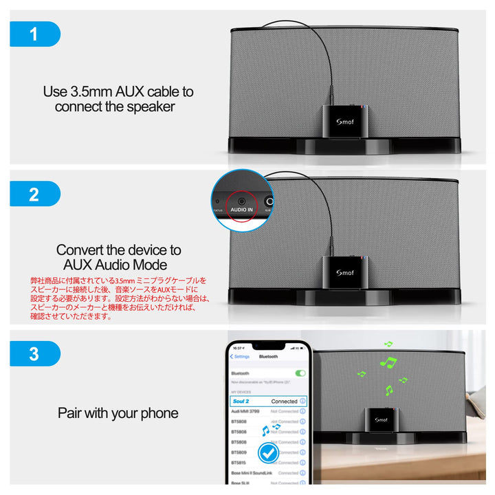 Premium 30 Pin Bluetooth Adapter Receiver for Bose Sounddock and 30 pin iPod iPhone Music Docking Station with Bluetooth Audio Receiver 3.5 mm AUX Output-Female(Not for Car) Black