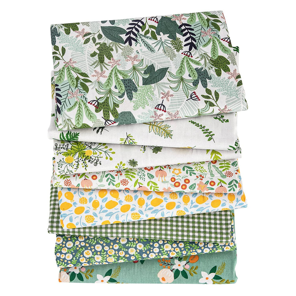 8pcs Fat Quarter Fabric Bundles 19.6'' x 19.6''(50cm x 50cm) Cotton Craft Fabric Pre-Cut Squares Sheets for Patchwork Sewing Quilting Fabric(Green Floral)