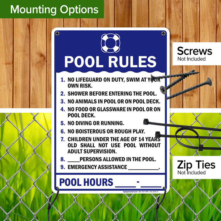 Pool Rules Sign, 10x14 Inches, Rust Free .040 Aluminum, Fade Resistant, Made in USA