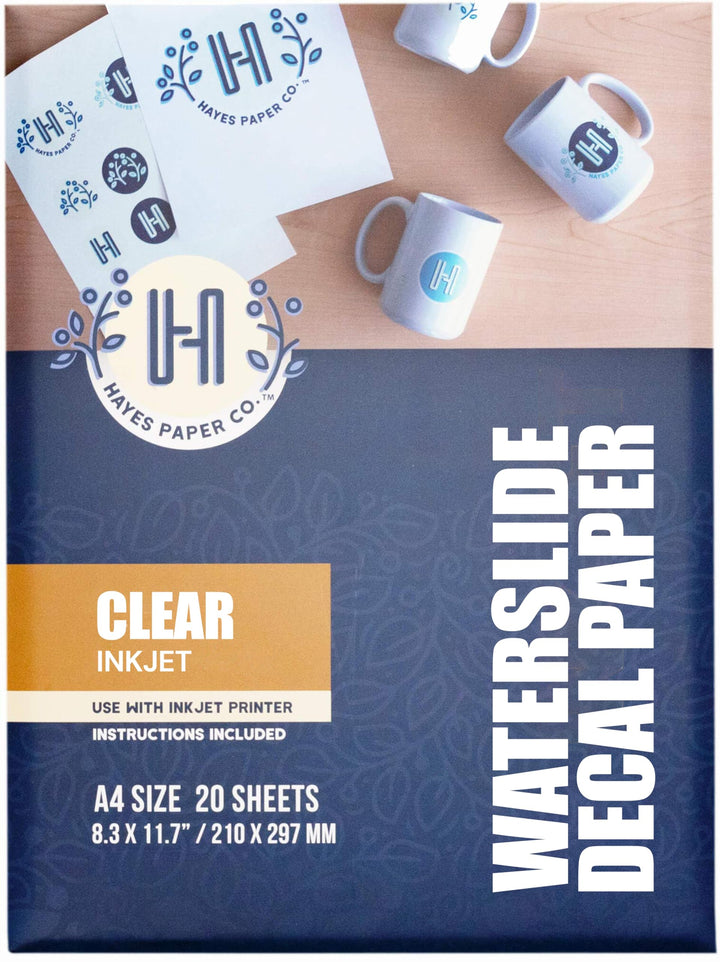 Hayes Paper, Waterslide Decal Paper for INKJET CLEAR 20 Sheets Premium Water-Slide Transfer Paper, A4 Size, 8.25 x 11.7 Inch