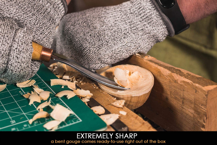 Wood Spoon Carving Gouge Compact Chisel K6L/15 Wood Carving Tools Bowl Carving Carbon Steel Blade Wood Handle Radial Gouge Knife Hard and Soft Woods Compact Bent Gouge