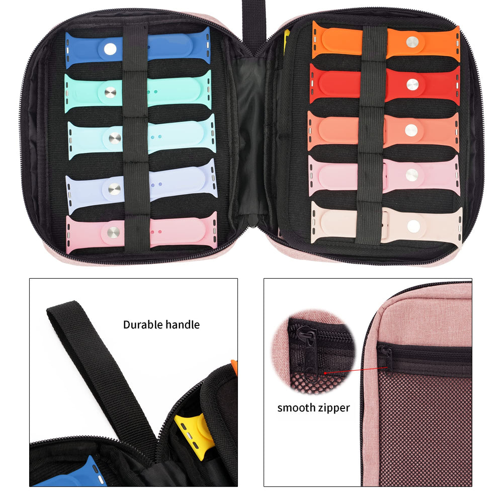 20 Watch Bands Storage Carrying Case Compatible with Watches,Expandable Watch Band Holder Stores 20 Watch Bands Fit for Most Sizes of Watch Straps,Organizer for Watch Bands, Bag Only (Pink)