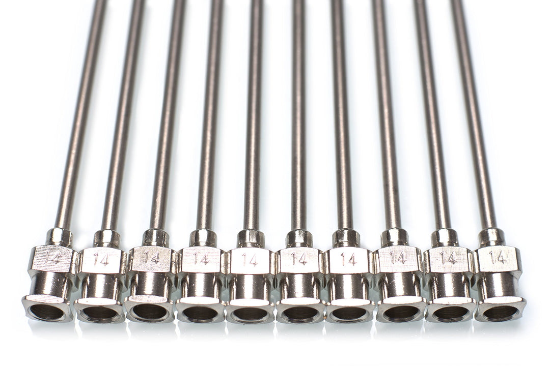 - 10 Pack - Dispensing Needle 14G x 5 - Blunt Tip, Luer Lock, All Metal (Stainless Steel)