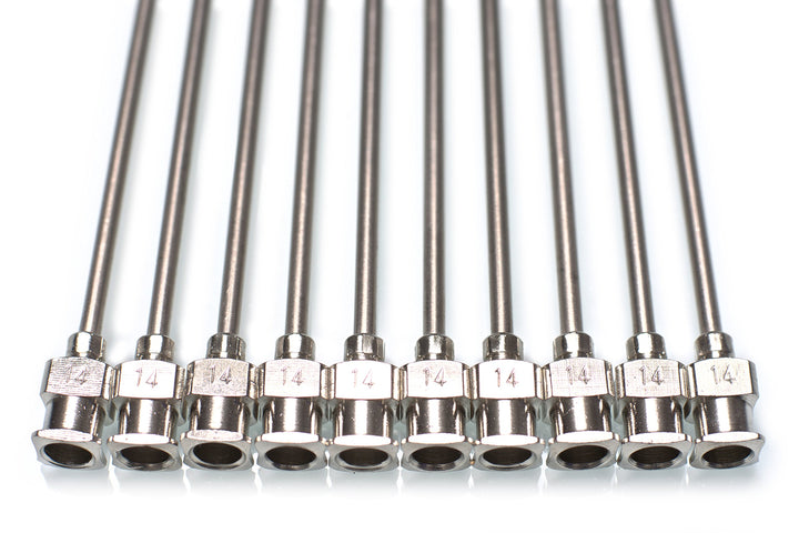 - 10 Pack - Dispensing Needle 14G x 5 - Blunt Tip, Luer Lock, All Metal (Stainless Steel)