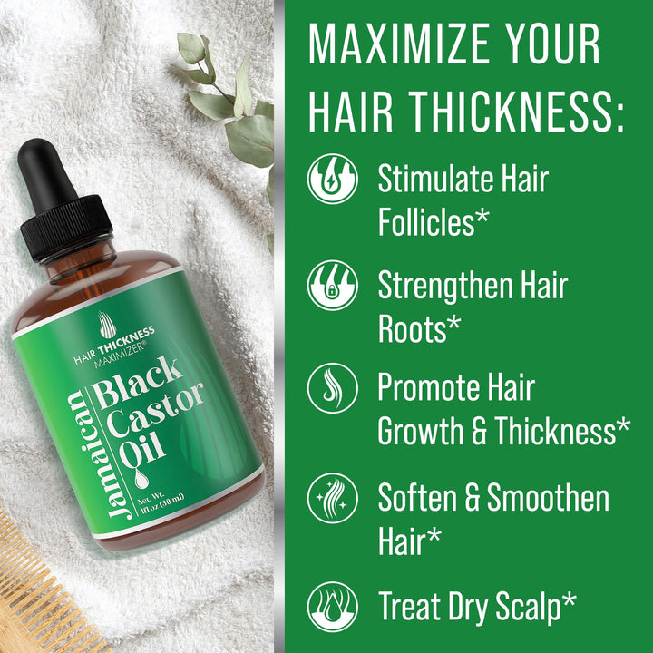 Jamaican Black Castor Oil for Hair Growth - Women and Mens Hair Oil for Dry Scalp Treatment - For Dry, Frizzy, Weak Hair, Hair Loss - 1oz - Non Toxic Hair Growth and Thickness Oil