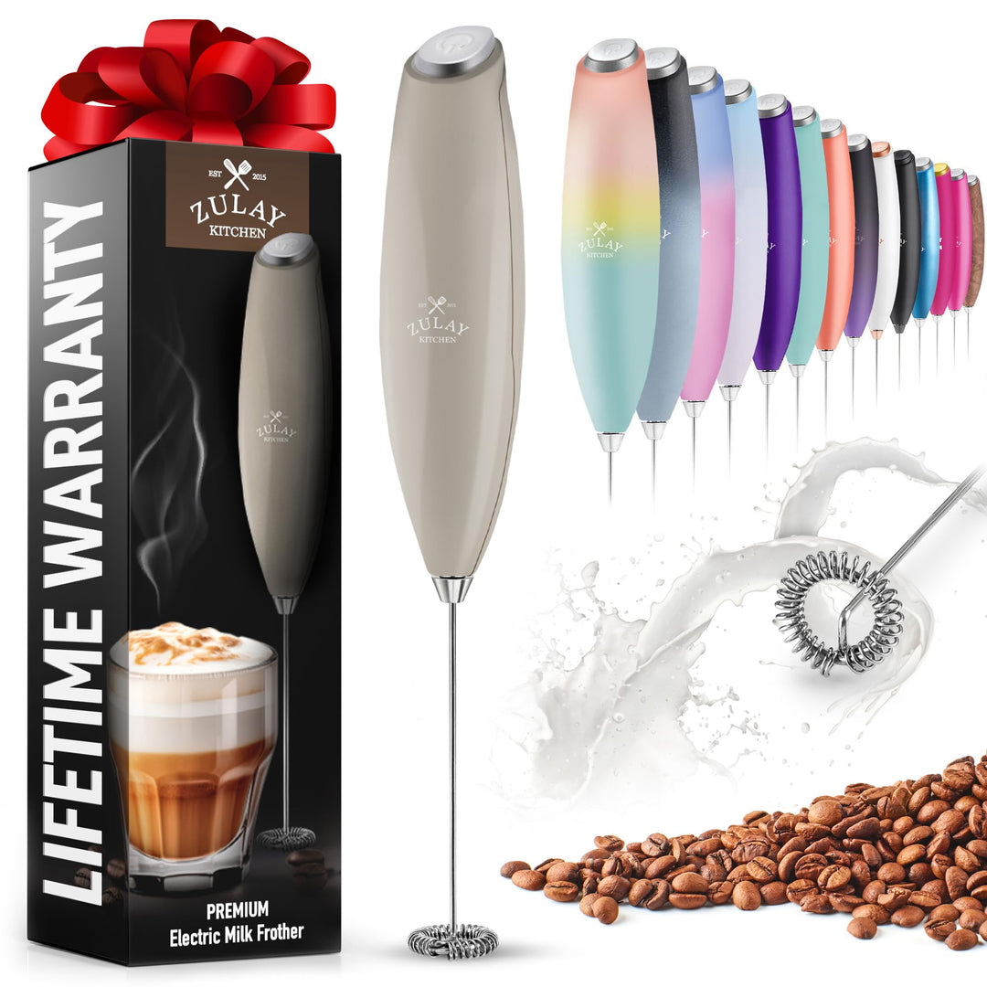 Zulay Powerful Milk Frother for Coffee with Upgraded Titanium Motor - Handheld Frother Electric Whisk, Milk Foamer, Mini Mixer & Coffee Blender Frother for Frappe, Latte, Matcha, No Stand - Gray
