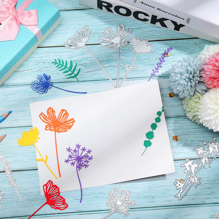 17 Pieces Wildflower Metal Cutting Dies 3D Flower Dies Flower Shape Embossing Scrapbooking Dies Cuts Stencil Flower Leaves Embossing Stencil for DIY Scrapbooking Card Making (Classic Style)
