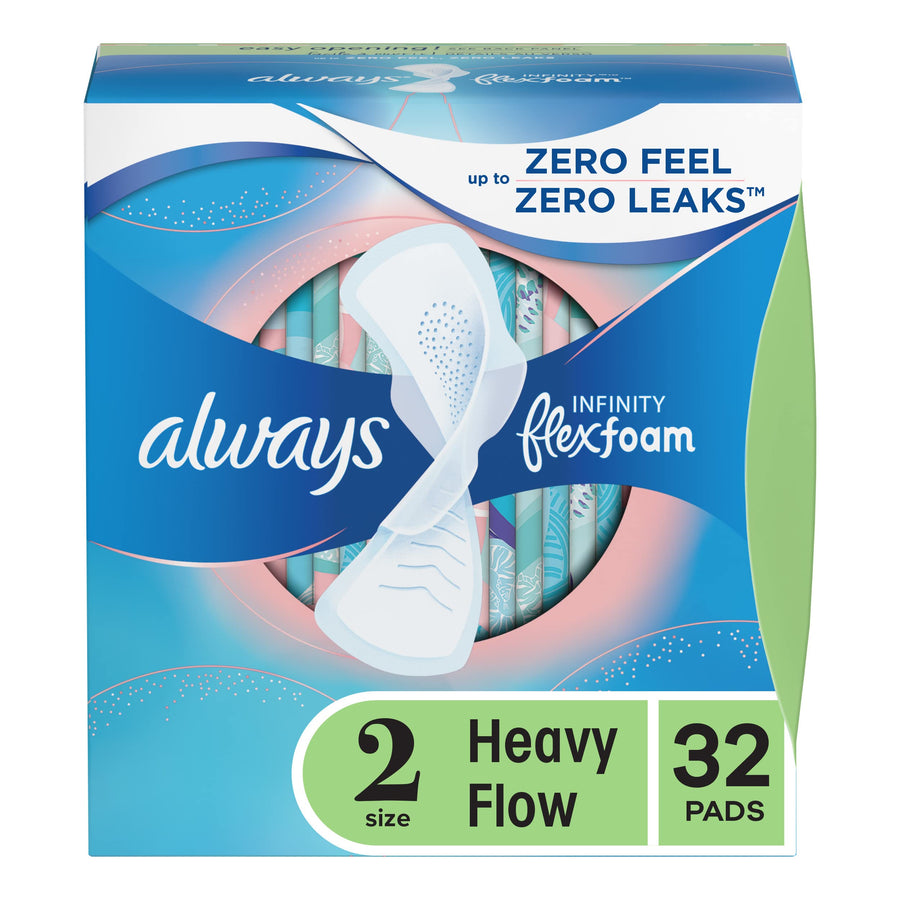 Infinity Unscented Pads with Wings, Heavy Flow, 32 Count (Pack of 2)