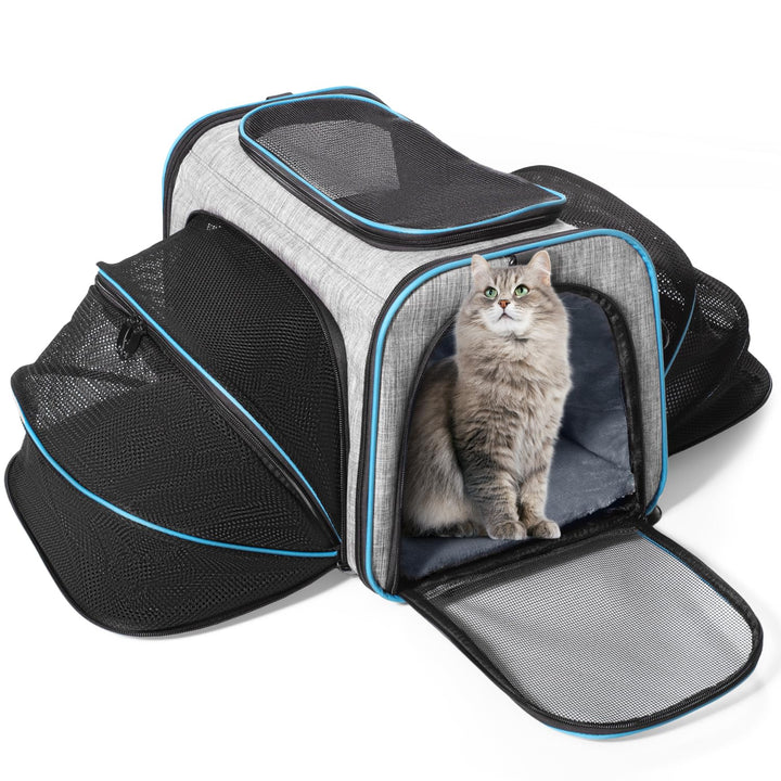 Pet Carrier Airline Approved, 4 Sides Expandable Cat Carrier Bag with Removable Fleece Pad, Large Soft Sided Pet Travel Carrier, Dog Carrier for Cats, Puppy and Small Dogs
