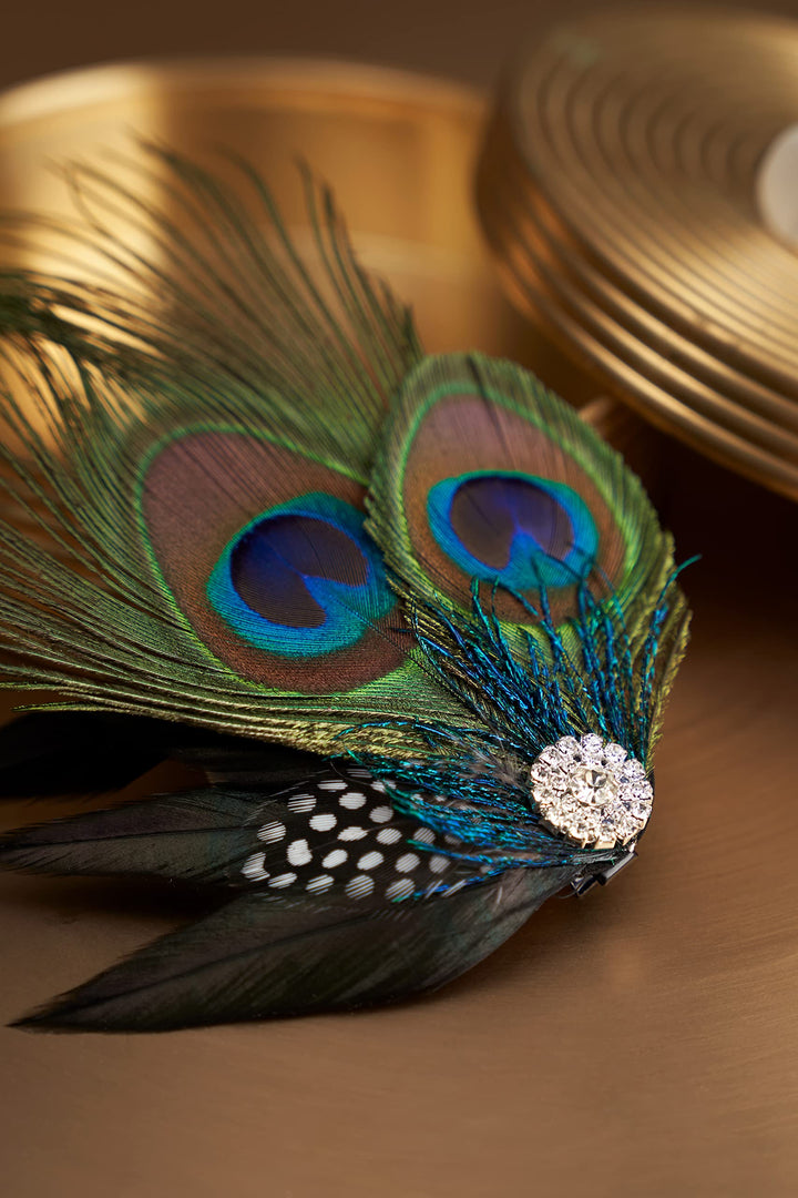 Hair Clip Peacock Feather with Rhinestones, 1920s Peacock Flapper Fascinator, One Size Fits Most, Accessories for Women (Style 1)
