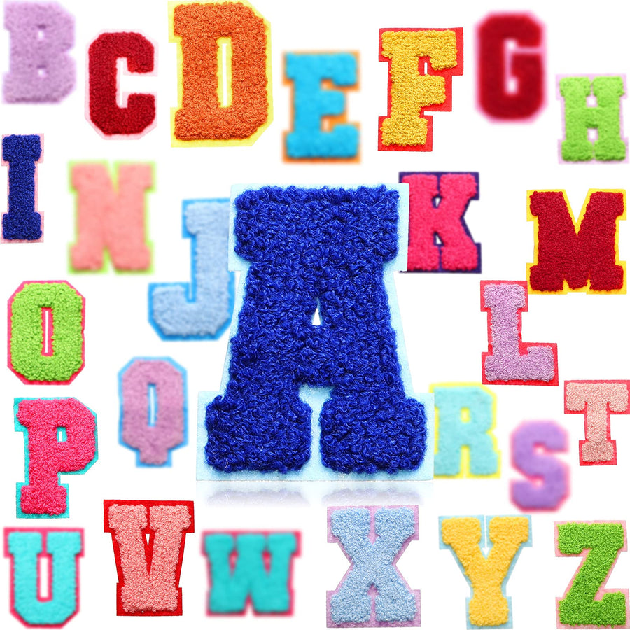 26 Piece Chenille Letter Iron on Patches Sew On Chenille Varsity A-Z Patches Alphabet Patches Letter Patches for DIY Supplies (Cute Style,2.8 Inch)