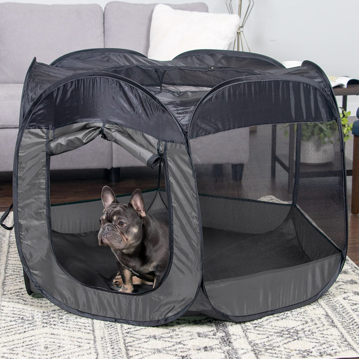 Portable Dog Playpen Cat Tent, Pet playground/kennel foldable indoor outdoor zippered puppy crate - Gray, Large