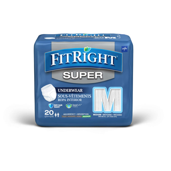 FIT33005AZ Fit Right Super Protective Underwear, Medium, 28 - 40 (Pack of 20)