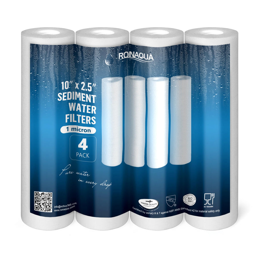 1 Micron Sediment Water Filter Cartridge 10x2.5, NSF Certified, 4-Layer Filtration for any 10-inch RO Units & Whole House Systems, Compatible with Culligan P5, AP110, WHKF-GD05, 4 Pack
