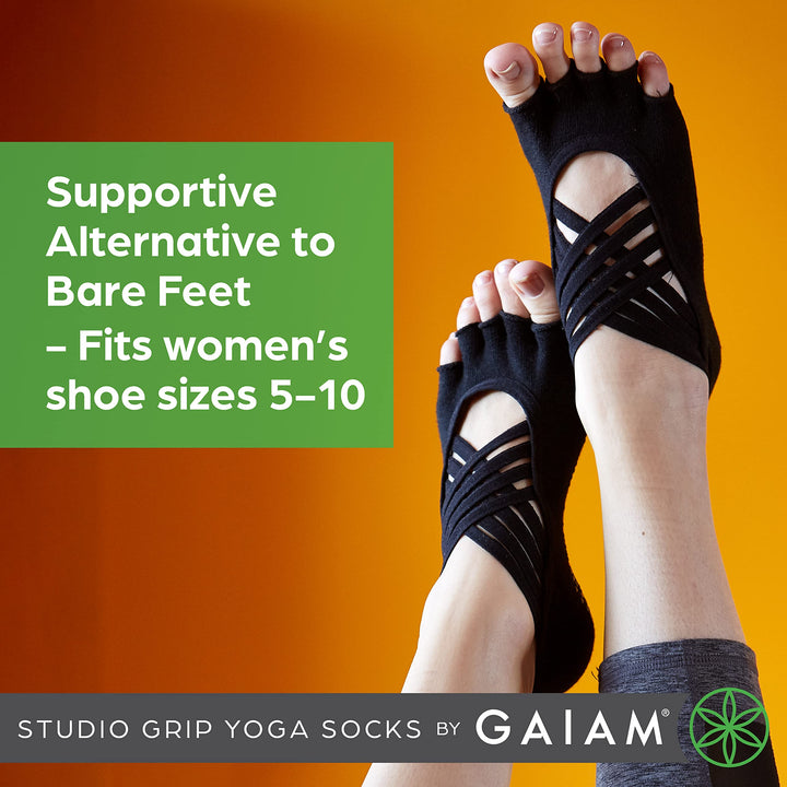 Grippy Studio Yoga Socks for Extra Grip in Standard or Hot Yoga, Barre, Pilates, Ballet or at Home for Added Balance and Stability, Black, Small-Medium