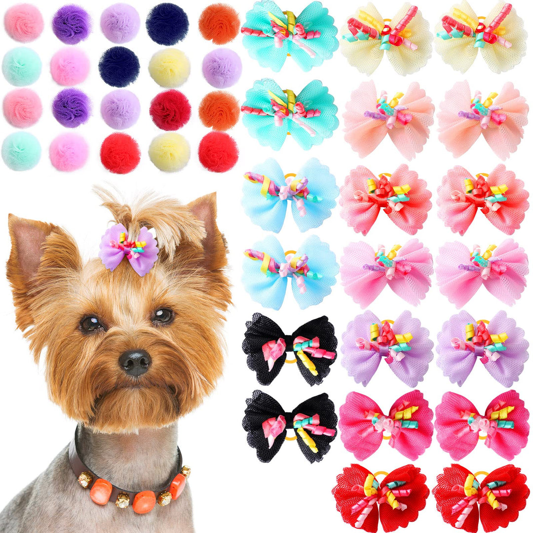 40 Pieces Small Dog Bows Dog Hair Accessories with Rubber Bands Dog Topknot Bows Mixed Colors Pet Hair Accessories for Puppy Pet Dog