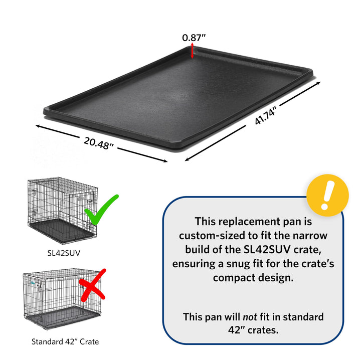 Replacement Pan 42 Inch Long Midwest SUV Dog Crate; 41.34L x 20.48W x 1.19H Inches; 24PAN; Black