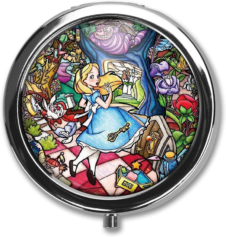 Little Princess Custom Round Silver Pill Box Pocket 2.1 inches Medicine Tablet Holder Organizer Case
