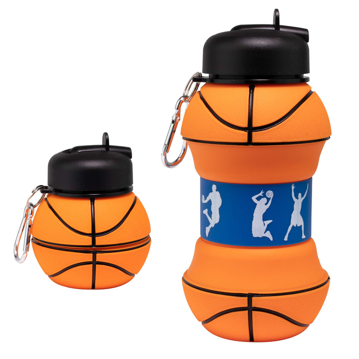Art Clip-On Collapsible BPA-Free Silicone Basketball Water Bottle for Kids, 18 Oz. Size
