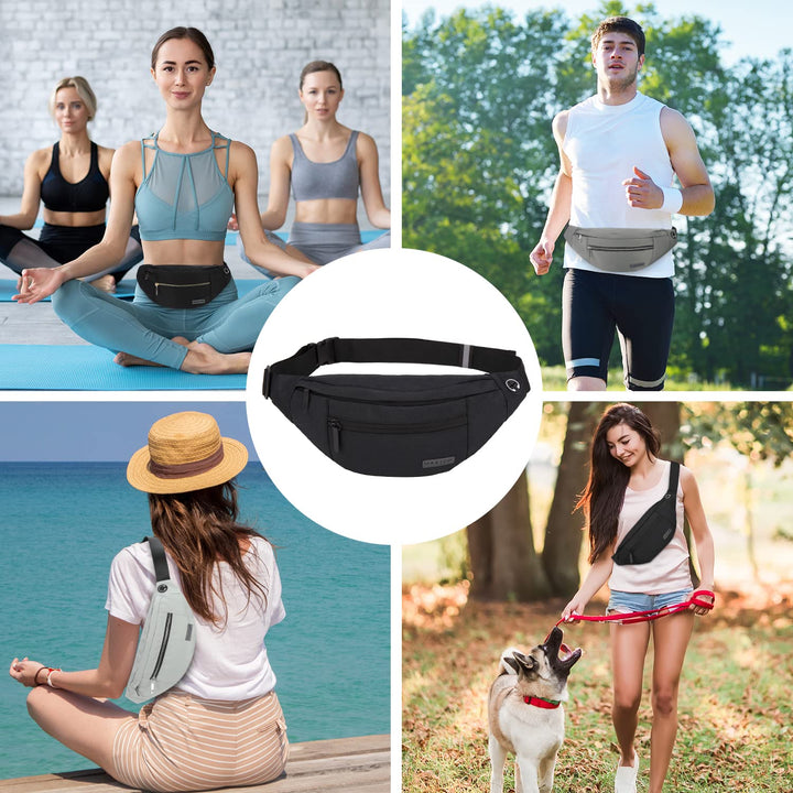 Large Crossbody Fanny Pack Belt Bag for Women Men with 4-Zipper Pockets Gifts for Sports Yoga Festival Workout Running Wallets Waist Pack Hands-Free Travel Essentials Fits All Phones,Black