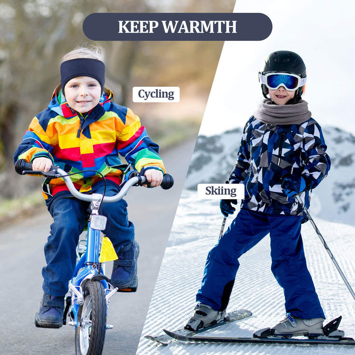 6 Pieces Kids Fleece Ear Warmer Headband with Neck Gaiter Set Winter Ear Muff Neck Scarf for Child Cycling Skiing (Black, Gray, Dark Blue)