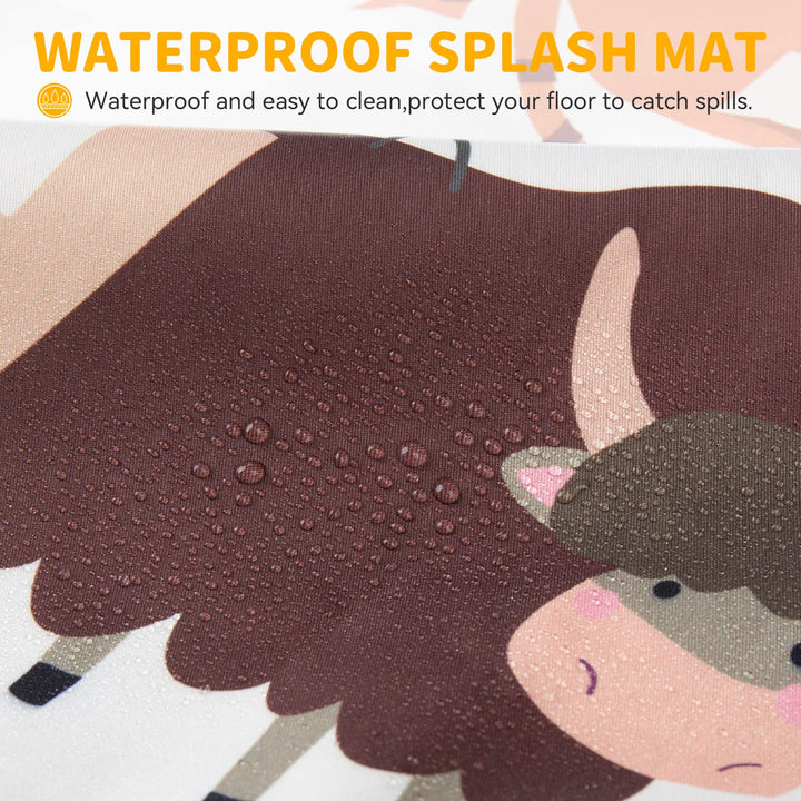 Splat Mat for Under High Chair, 51 SI Anti-Slip Waterproof Multipurpose Splash Mat, Washable High Chair Mat Floor Protection Table Cloth Portable Picnic Play Mat with Early Education Pattern