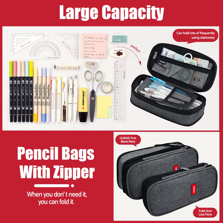 Large Capacity Pencil Case Pencil Pouch Handheld Pen Bag, school pencil case for Teen Girl Boy Men Women Adult (Light blue-beige)