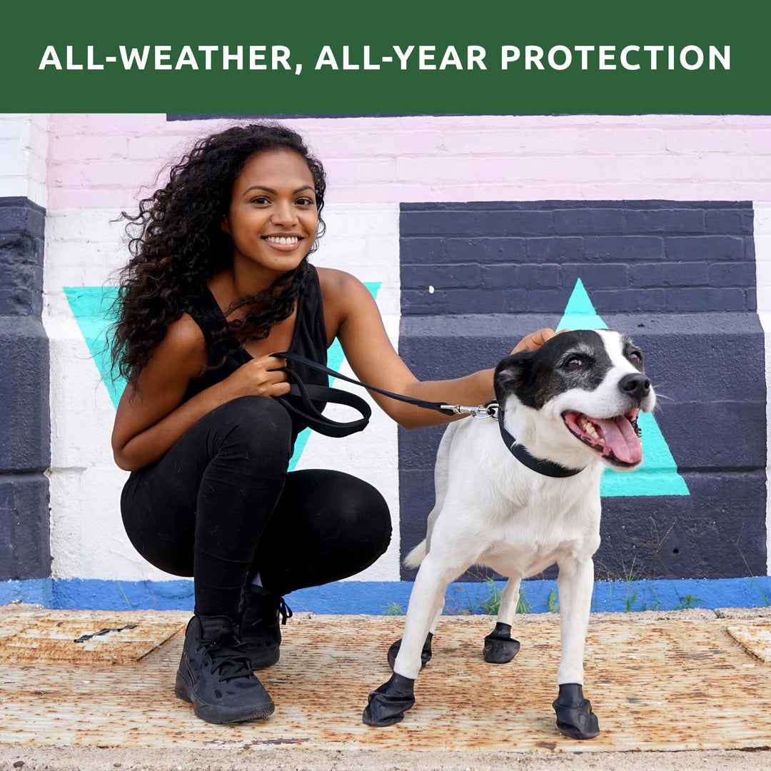 PawZ Rubber Dog Boots for Paws 4 and Up, 12 Pack - All-Weather Dog Booties for Hot Pavement, Snow, Mud, and Rain - Waterproof, Anti Slip Dog Socks - X-Large, Black