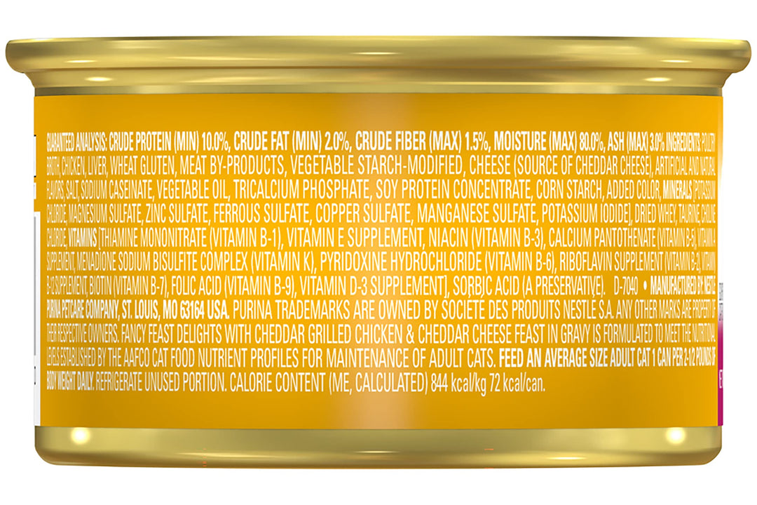 Delights Canned Wet Cat Food, Grilled Chicken & Cheddar Cheese Feast in Gravy, Gourmet Cat Food for Adult Cats, 3-Ounce Cans (Pack of 12)