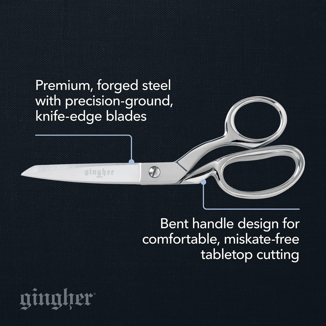 Gingher Dressmaker's Fabric Scissors, 8 Stainless Steel Shears, Sharp Knife Edge Steel Sewing Scissors with Protective Sheath, Sewing Scissors for Fabric Cutting and Tailoring, Holds Fabric Flat