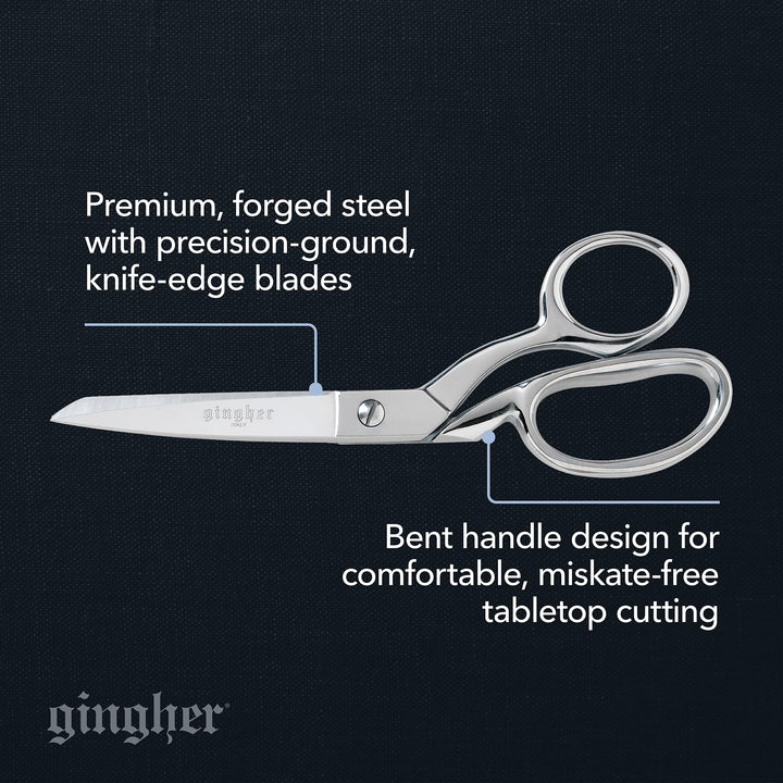 Gingher Dressmaker's Fabric Scissors, 8 Stainless Steel Shears, Sharp Knife Edge Steel Sewing Scissors with Protective Sheath, Sewing Scissors for Fabric Cutting and Tailoring, Holds Fabric Flat