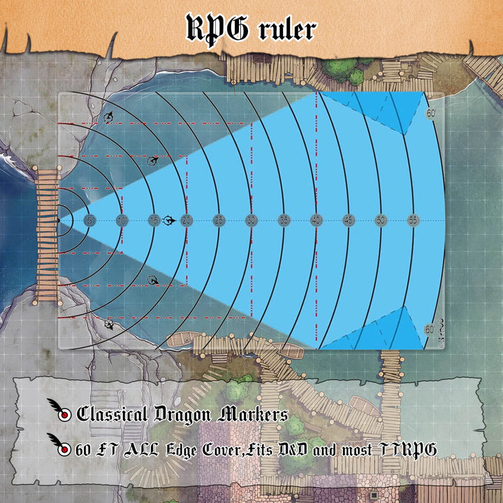 Spell AOE Damage Template DND Area Effect Markers Upgraded 60ft AOE Area Damage Measure Tool Tabletop Game Mat Accessories for Dungeons and Dragons 5E Pathfinder