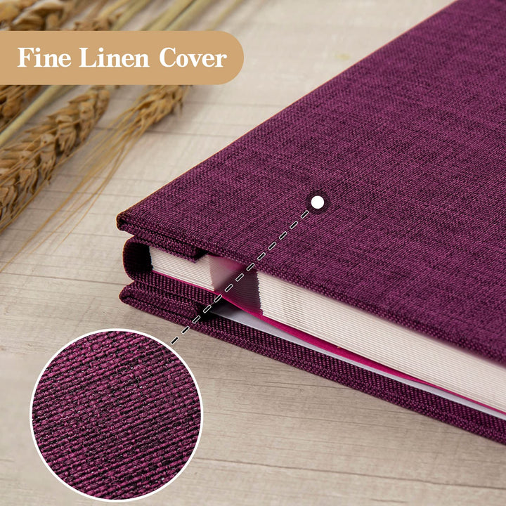 Large Photo Album Self Adhesive 3x5 4x6 5x7 8x10 Pictures Linen Cover 40 Blank Pages Magnetic DIY Scrapbook Album with A Metallic Pen (Purple, 11x10.6 inch 40 Pages)