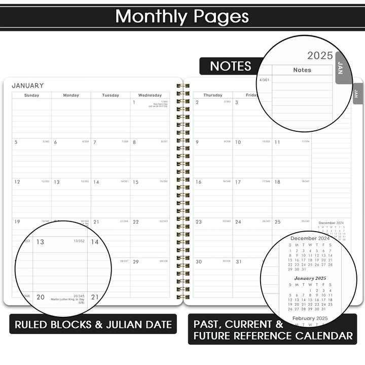 Planner 2025 - Planner/Calendar 2025, Jan.2025 - Dec.2025, 2025 Planner Weekly and Monthly with Tabs, 8 x 10, Flexible Cover + Twin-Wire Binding + Calendars, Daily Organizer - Black