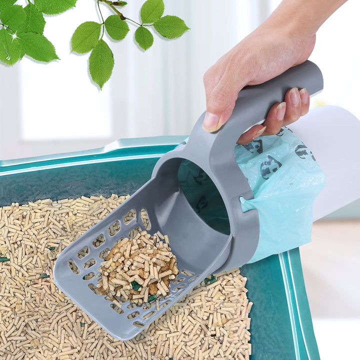 PETIZER Premium Cat Litter Scoop with 90 Count Refill Bags, Integrated Detachable Litter Shovel with Waste Container, Large Portable Cat Scooper with Holder, Kitty Poop Scooper & Easy Storage Caddy
