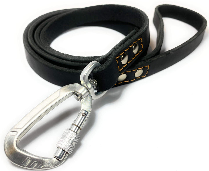 Leather Dog Leash with Locking Carabiner | Strong and Soft Leash for Large Medium Small Dog Training and Walking | 6 Ft Long x ¾” Wide Heavy Duty Real Genuine Leather | Black and Brown