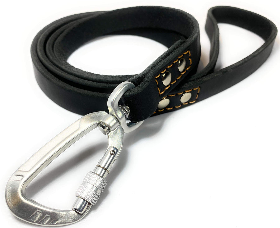 Leather Dog Leash with Locking Carabiner | Strong and Soft Leash for Large Medium Small Dog Training and Walking | 6 Ft Long x ¾” Wide Heavy Duty Real Genuine Leather | Black and Brown