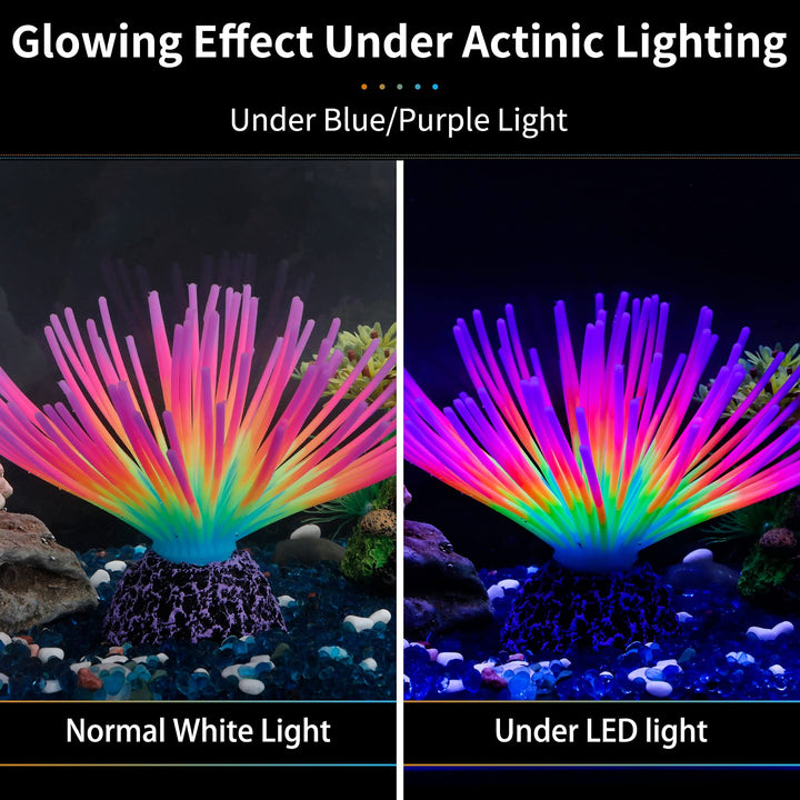 Aquarium Imitative Rainbow Sea Urchin Ball Artificial Silicone Ornament with Glowing Effect for Fish Tank Landscape Decoration