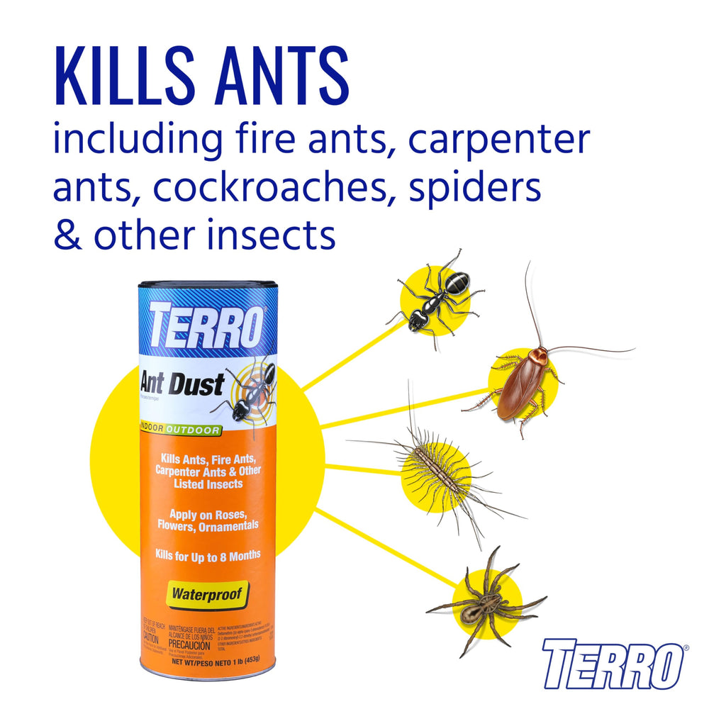 TERRO T600 Ant Dust Powder Killer for Indoors and Outdoors - Kills Ants, Fire Ants, Carpenter Ants, Roaches, Spiders, and Other Insects , 1lb