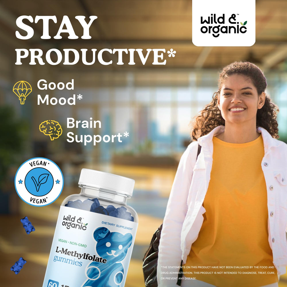L-Methylfolate 15mg Gummies - Mood & Brain Support - Folate 5-MTHF Supplement for Brain, Focus, Clarity - Folate Supplement w/Vitamin B9-60 Non-GMO L Methylfolate Gummies