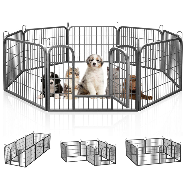 Dog Fence Puppy Pen Outdoor Pet Playpen Portable Dog Kennel Indoor Large Enclosure Heavy Duty Metal Play Yard Gate for Small Medium Dogs Rabbits Cats 8 Panels (31Lx24H-8Panels)