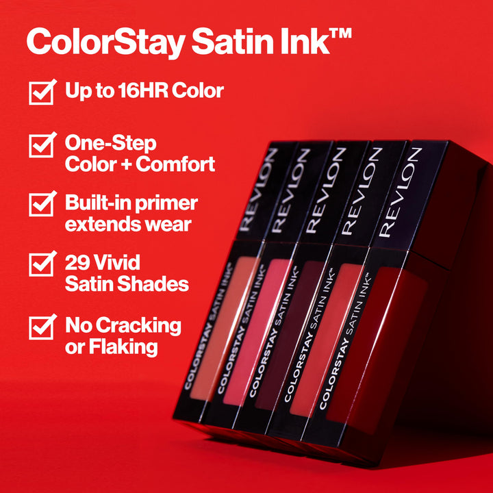 ColorStay Satin Ink Crown Jewels Liquid Lipstick, Longlasting & Waterproof Lipcolor, Moisturizing Creamy Formula Infused with Black Currant Seed Oil, 035 Reigning Red, 0.17 fl oz.