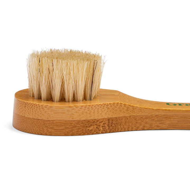 Manual Facial Brush Dry Brushing Scrubber - Natural Bristles for Exfoliation - Promotes Lymphatic Drainage, Deep Cleansing, Gentle Pore Cleaning for Glowing, Soft Skin - Wooden Handle