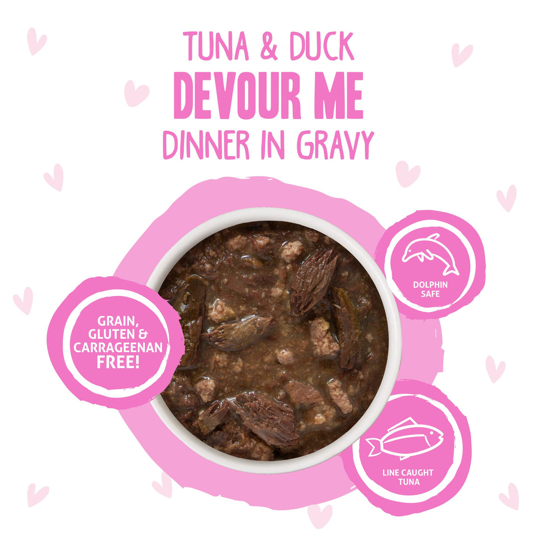 B.F.F. OMG - Best Feline Friend Oh My Gravy!, Tuna & Duck Devour Me with Tuna & Duck in Gravy Cat Food, 3oz Pouch (Pack of 12)
