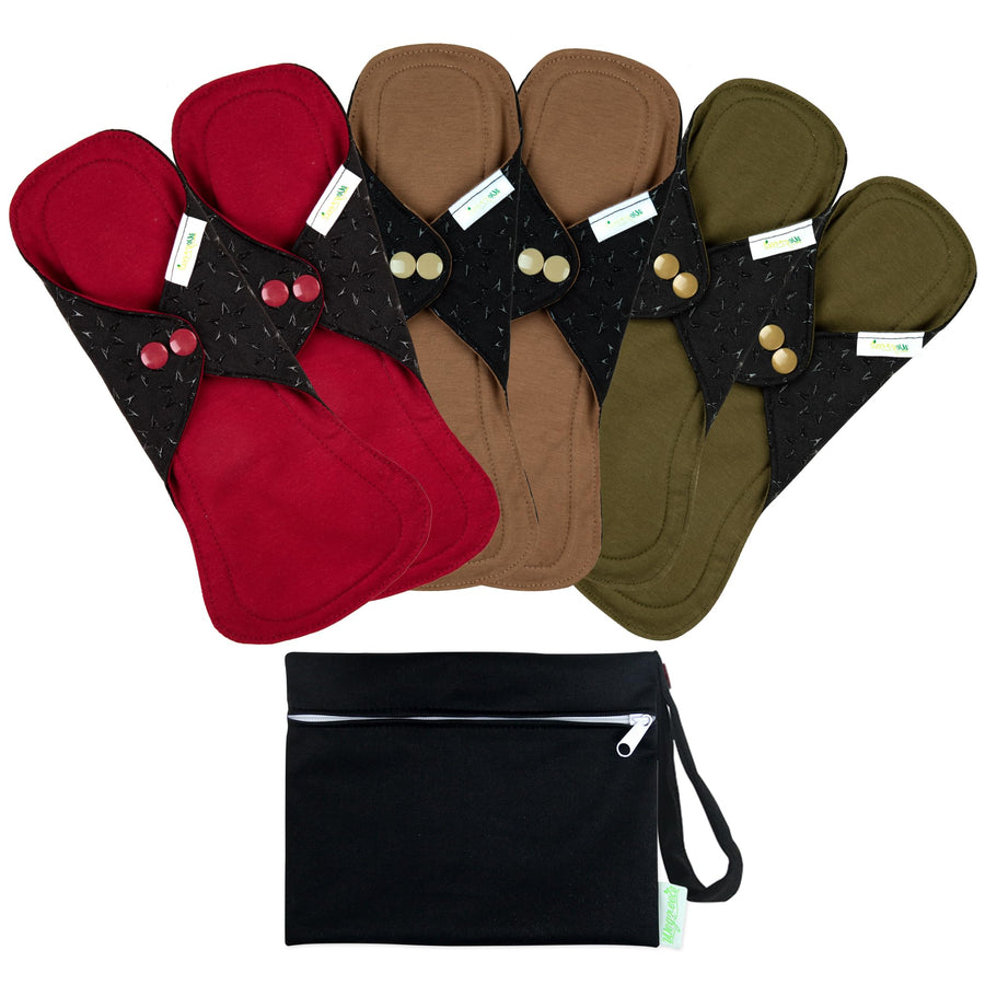 Reusable Menstrual Pads - Reusable Sanitary Pads | Reusable Panty Liners | Soft Cloth Menstrual Pads - 6 Pack with 1 Cloth Mini Wet Bag (Large, Lovely Bird)