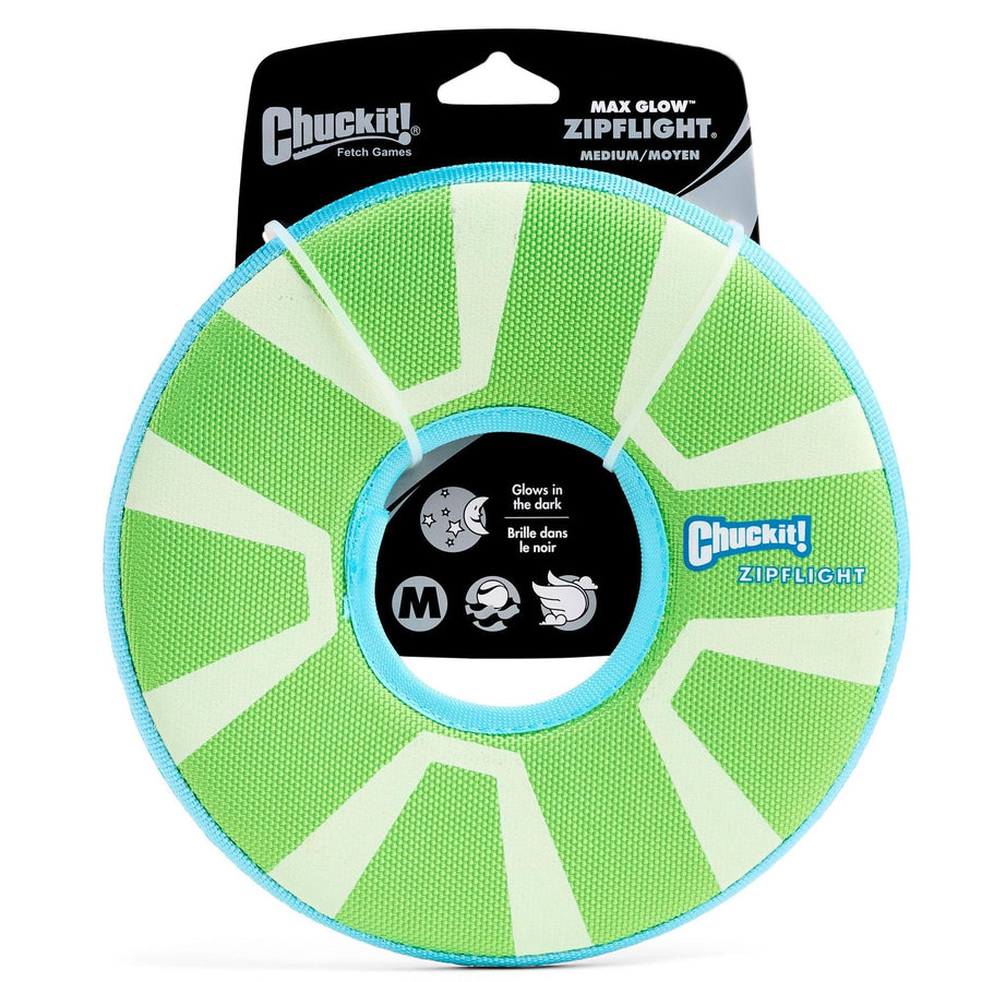 Max Glow Zipflight Flying Disc Dog Toy - Water Floating Flyer for Beach and Pool - Durable Polyester Construction - For Medium and Large Dogs - Size Medium - 8.5” L x 8.5” W - Pack of 1