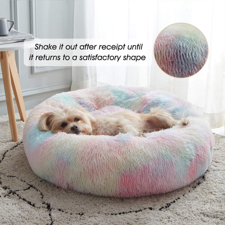 Calming Dog & Cat Bed, Anti-Anxiety Donut Cuddler Warming Cozy Soft Round Bed, Fluffy Faux Fur Plush Cushion Bed for Small Medium Dogs and Cats (20/24/27/30)