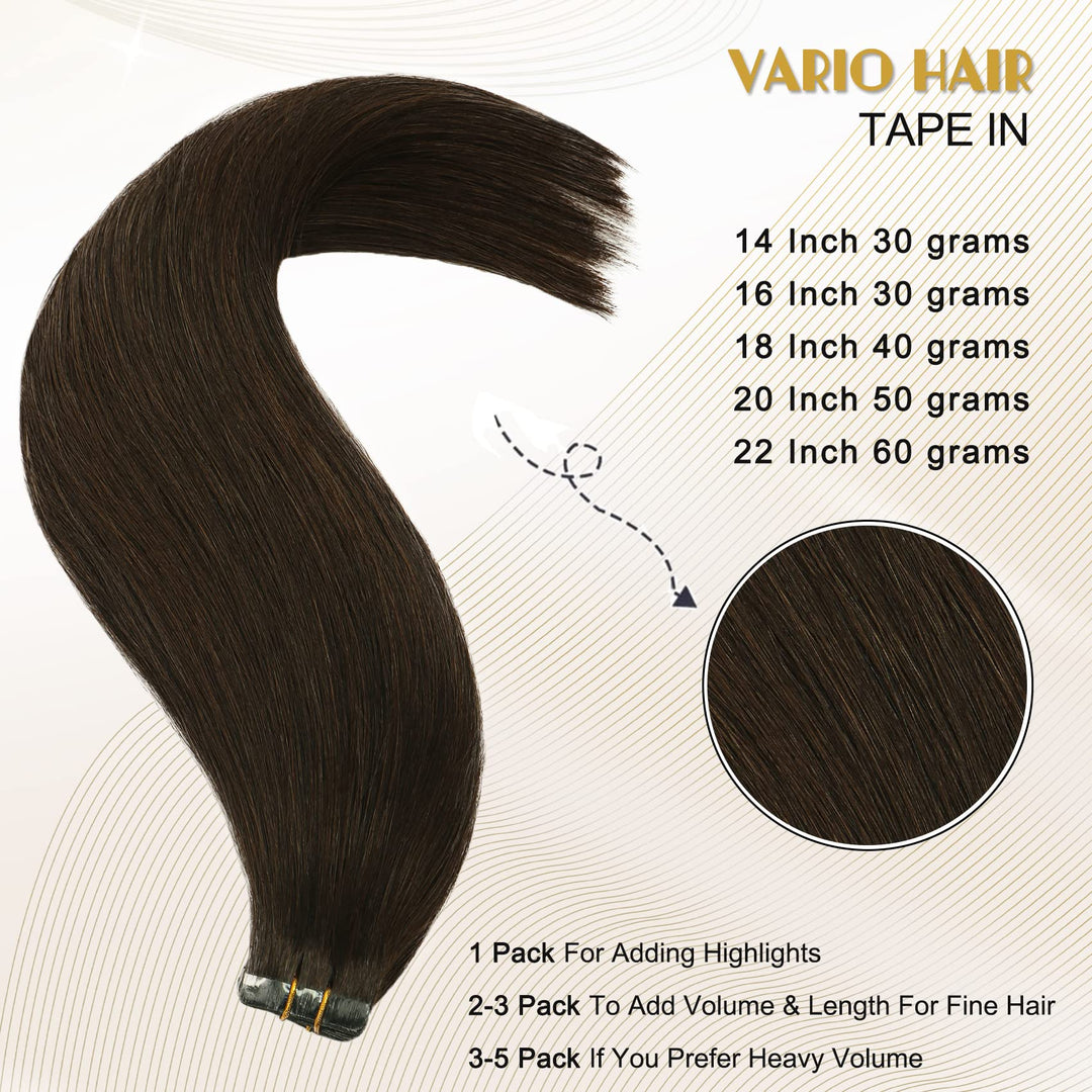Dark Brown Tape in Hair Extensions 100% Remy Human Hair Brown Tape in Extensions 18 Inch 40g 20pcs Invisible Tape in Hair Extensions Remy Human Hair Silky Straight Human Hair Tape in Extensions