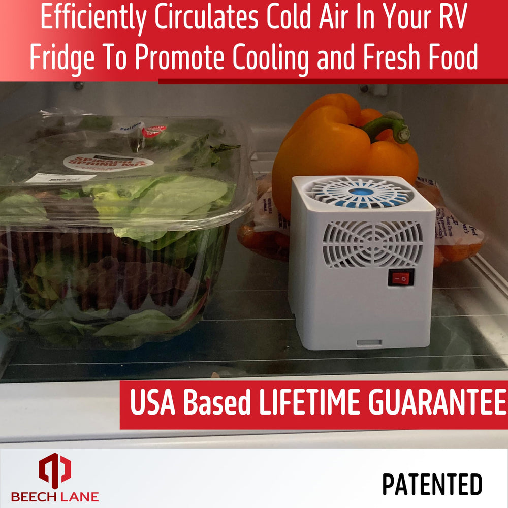 RV Fridge Fan, Patented, High Power 3,000 RPM Motor, Easy On and Off Switch, Multiple Side Vents Increase Airflow, Durable Construction, Efficiently Cools Refrigerator (Natural)